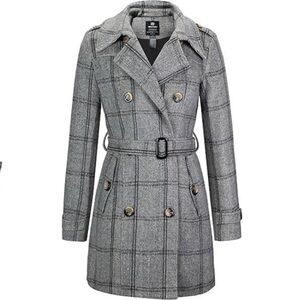 Women's Double Breasted Pea Coat Winter Mid-Long Trench Coat with Belt